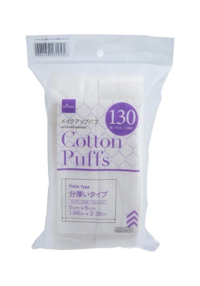 Daiso Thick Type Cotton Puffs, White (130 Pcs) - 5cm x 6cm